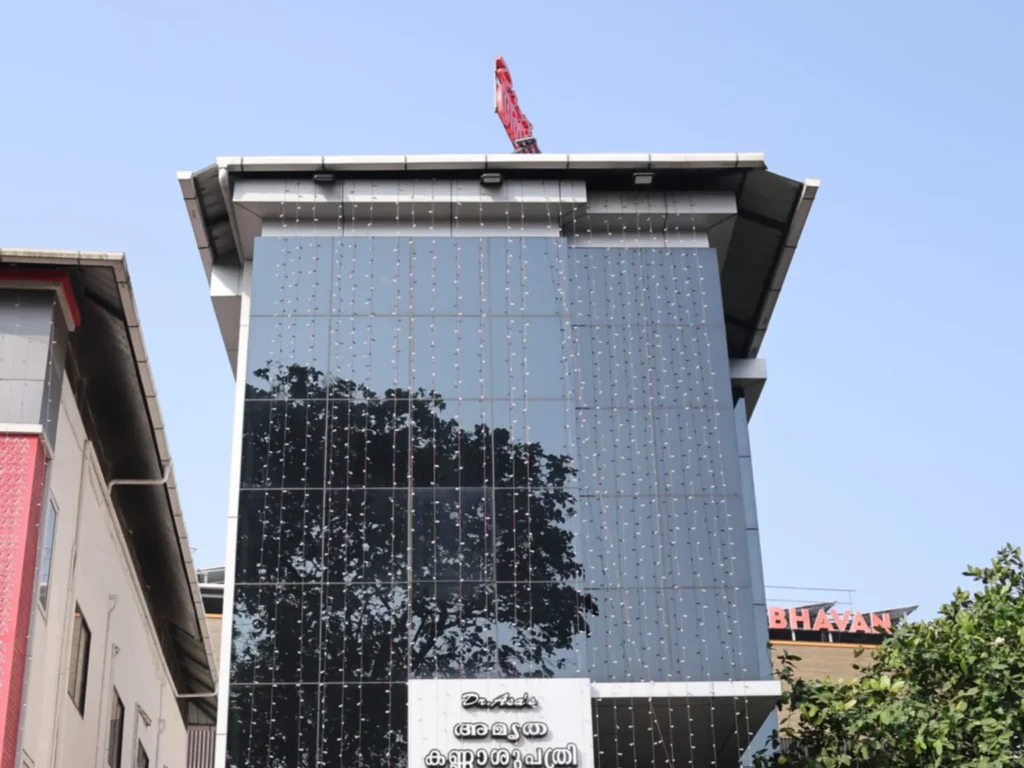 Exterior of Dr. Asa’s Amrutha Eye Hospital in Mannuthy