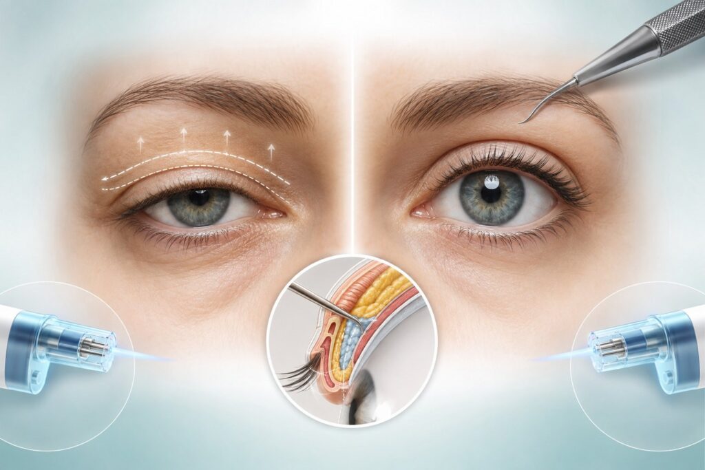 Illustration of treatment around the eyelids and eye socket