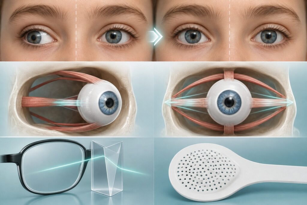 Illustration of eye alignment assessment and correction
